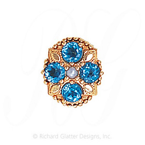 GS526 PL/BT - 14 Karat Gold Slide with Pearl center and Blue Topaz accents 